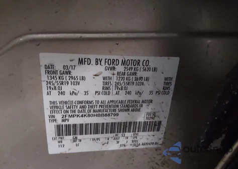 2017 Ford Edge Titanium z USA, uszkodzony, nr VIN 2FMPK4K80HBB88799